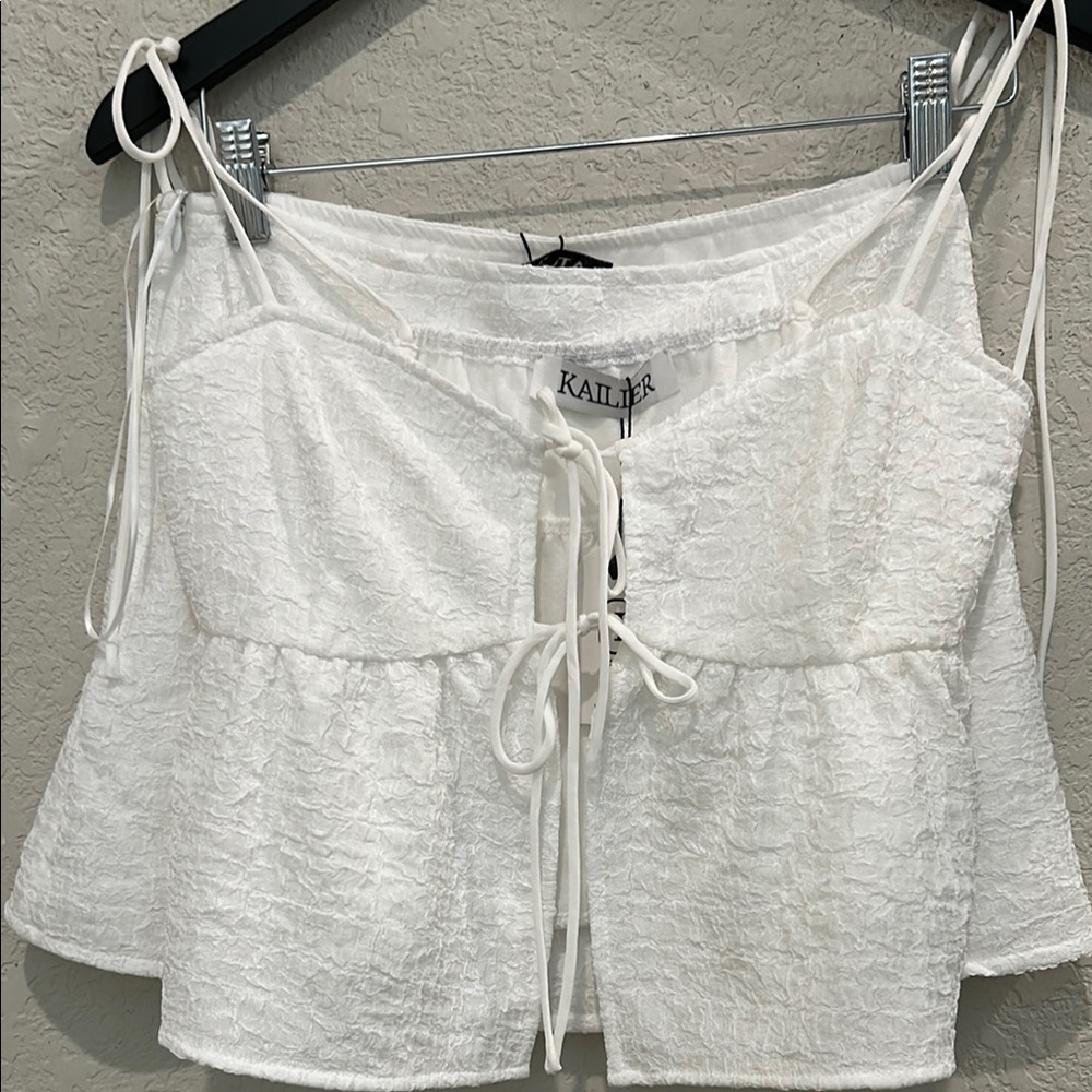 White Crop Camisole with Tie Front and Peplum and mini skirt set